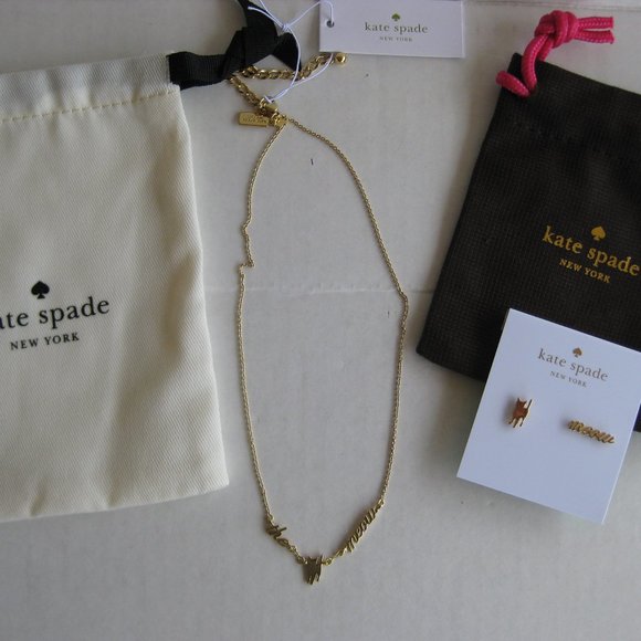 Kate Spade New York Cat Meow Gold Plated Earrings and Necklace Set - Picture 2 of 2